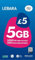 Lebara UK Pay As You Go SIM Card - 5GB Data, 1000 UK Minutes & Texts, 100 International minutes for £5