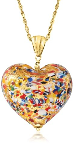Ross-Simons Italian Murano Glass Heart Pendant Necklace in 18kt Gold Over Sterling
