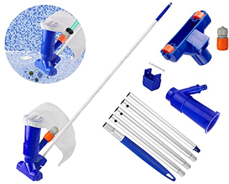 Poolsauger Bodensauger Manuell, Poolreiniger Set, Pool Zubehör Reinigung, Aquarium Pool Reinigungsset Wirlpool Teichsauger Cleaner Pool Sauger Boden Mit 1.5m Teleskopstange (Blau)