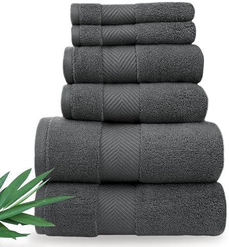 Alusa Home Ultra Soft & Plush Viscose from Bamboo Bath Towels - 700 GSM Luxury Bath Towels - 6 Piece Set - Super Absorbent & Quick Drying (Granite Grey)
