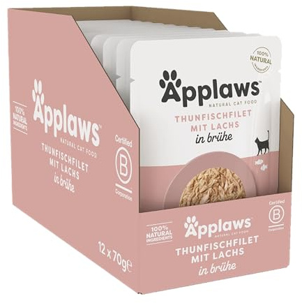 Applaws Natural Wet Cat Food Pouch, Tuna with Salmon in Broth - 12 x 70g