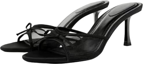 Makmeoyw Talons Kitten Bow Mules pour femme Bout Pointu Silp On Sparkly Heeled Sandales Black Backless Slide Dress Mariage Fête Bowtie Chaussures Size 5