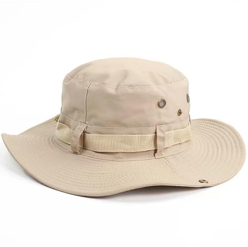 Cappello Boonie, Cappello Trekking Tesa Larga, Cappello Pesca Stile Esercito, Cappello da Sole per Giungla, Cappello da Sole in Style Safari, Traspirante, per Uomo Donna, Caccia (Nailon, Beige)