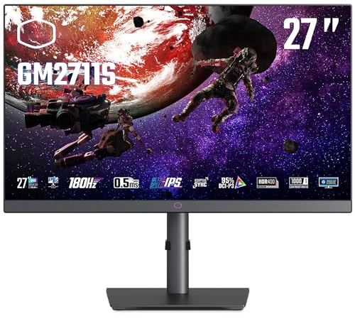 Cooler Master GM2711S 27 Monitor – WQHD (2560 x 1440), 180Hz, MPRT 0,5ms, Ultra-IPS, Farben 95% DCI-P3, DisplayHDR 400, Art-Beschichtung, Low Blue Light, Lautsprecher, DP 1.4, HDMI 2.0