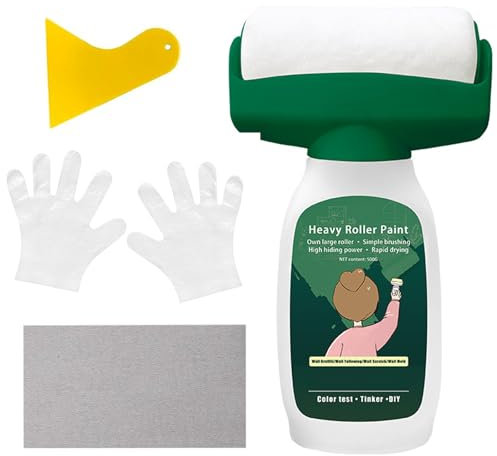 Chingcoo Wandfarbe Ausbessern Weiß 500g, 2 in 1 Ausbesserungsfarbe Weiss, Wandreparatur RollbüRste, Wandreparaturroller Farbe für Graffiti Kratzer Flecken Wände (mit Sandpapers, Schaber, Handschuhe)