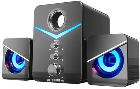 ZYMY PC Speakers with Subwoofer, USB Powered Computer Speakers for Desktop 3.5mm Jack Aux Input, Gaming Speakers for Monitor with LED light - Black