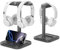 KDD Dual Headphone Stand Holder for Desk - Rotatable Headset and Controller Stand with Phone Holder, Gaming Headset Stand with Removable & Non-Slip Base for All Gaming Headset/Desktop Earphones