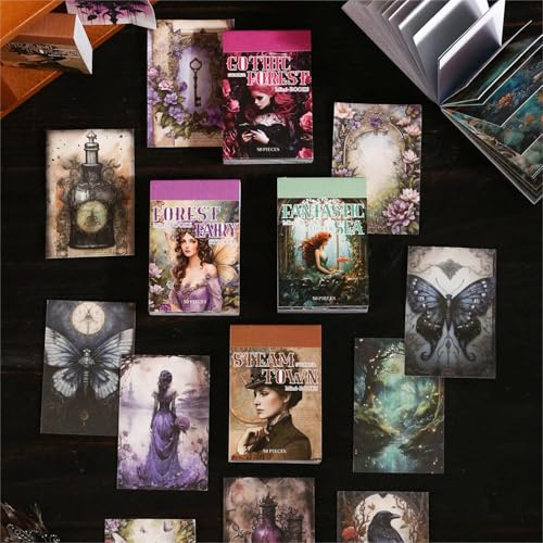 200 Blätter Scrapbook Zubehör Blumen-Feen-Scrapbooking-Sticker und Gothic-Vintage-Sticker-Buch zum Dekorieren von Alben, Journaling Zubehör und DIY-Notizbüchern (Magic Sticker Book)