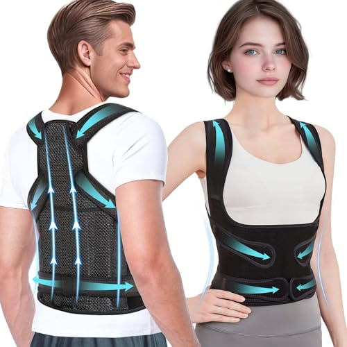 MUMIK Corrector de Postura para Espalda, Fajas para Espalda para Hombres y Mujeres Corrector Postural Entrenador de Posture Corrector Ajustable para Hombros, Cuello y Cintura (Negro, Medium)