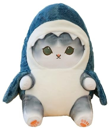Xshelley 25 cm de juguete de peluche de gato de tiburón peluche muñeca de peluche de tiburón kawaii, juguete de almohada de peluche de gato de tiburón kawaii, regalos de cumpleaños de Navidad para