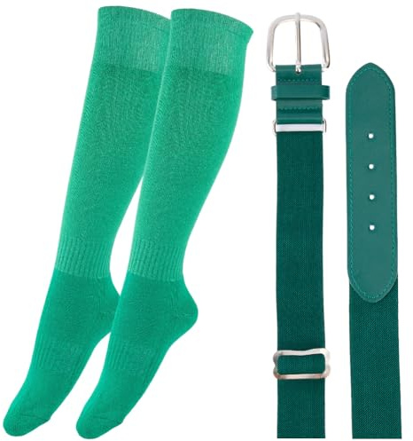 CALFOVERA Kombi Set Aus Einfarbigem Baseballgürtel Und Socken Elastische Kniestrümpfe Für Elite Teamsport Polyester PU Leder Verstellbarer Softball Hüftgürtel Mit Legierungsverschluss (Grün)