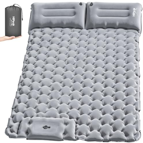 HiiPeak Double Sleeping Pad for Camping - Suede Top Camping Mattress with Pillow, Built-in Foot Pump, Compact Inflatable 2-Person Portable Mat for Backpacking, Hiking, Car Traveling, Beach, Tent