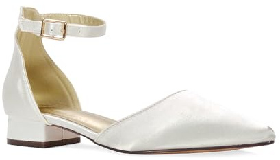 Women's Low Heel Point Toe Ankle Strap Court Shoes Ladies Wedding Dress Flat Pumps Size 3-8