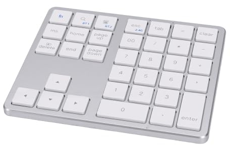 YUEHISY Teclado Numérico Inalámbrico, Interruptor de Tijera Silencioso de 35 Teclas, Compacto Ultraligero, Modo Dual Bluetooth 2,4G, Recargable, para Ordenador Portátil y de Escritorio (White)