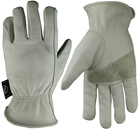 Kim Yuan Leder-Arbeitshandschuhe für Garten / Schneiden / Bau / Motorrad, für Damen und Herren, elastischer Bund mit verstärkter Handfläche, Größen: M / L / XL, weiß