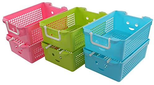 Mayish 5L Plastic Stackable Basket with Carry Handles, Official Stackable Plastic Storage Basket, 6 Pack