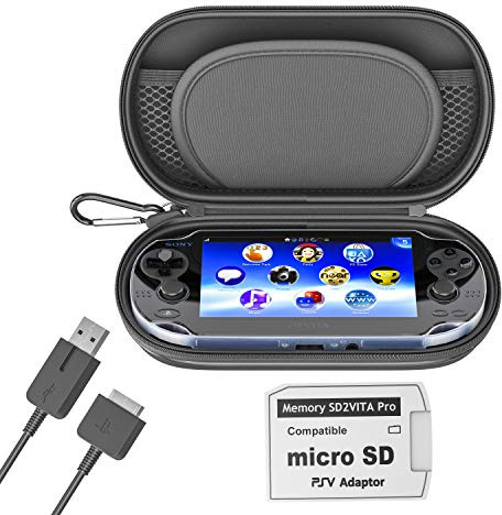 Skywin-Kit for PSVita Case, PS Vita Case, Charging Cable, and Micro SD Memory Card Adapter Compatible with PS Vita 1000/2000 3.6 or HENkaku System