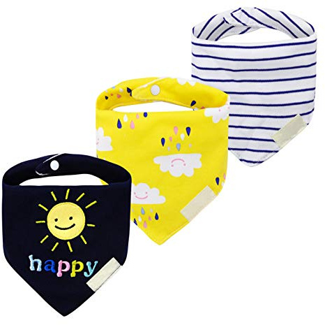 JZLPIN Bebé Dribble Babero, Niño Bandana Babero 3 Paquetes Súper Absorbente Algodón Alimentación Baberos 02-Nubes