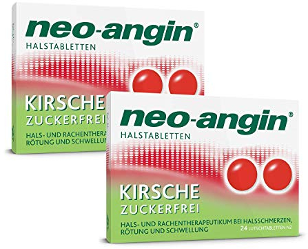 neo-angin Halstabletten Kirsche zuckerfrei | Lutschtabletten bei beginnenden, lästigen Halsschmerzen | Für Erwachsene & Schulkinder | Sparset mit 2 x 24 Stück