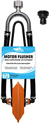 Seaworks Dual Feed Heavy Duty Steel Boat Motor Flusher | Use for Antifreeze Winterization or Common Water Flush | 5/8 Inch Standard Garden Hose Connection (Orange)