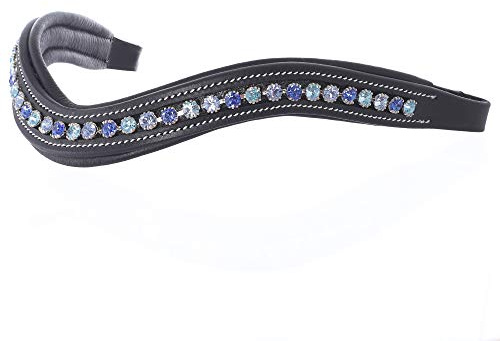 Exion Curved Crystal Browband for Horses – Soft Padded Bling English Bridle Brow Band | Dressage, Show, Jumping | Black, Brown| Sapphire, Violet, Light Sapphire Crystal Browband For Horses