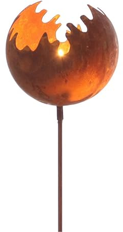 Spetebo Boule de feu en métal - Rouille naturelle - 77 x 11 cm - Petit - Photophore avec piquet - Décoration de jardin
