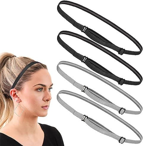 JITNGA 4 Stück Elastische Rutschfeste Sport-Stirnbänder Laufende Schweißbänder Mini-Fußball-Haarbänder Einstellbare Yoga-Kopfbedeckung Für Frauen Männer Outdoor-Übung Zubehör