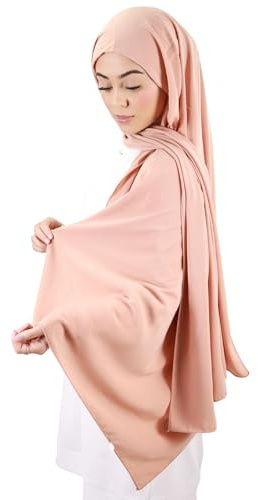 Hijab - Pañuelo Cabeza Hilo de Seda de Medina con Gorro Integrado Made in Turquía para Mujer Musulmana Velada HE710, Melocotón, Talla Única