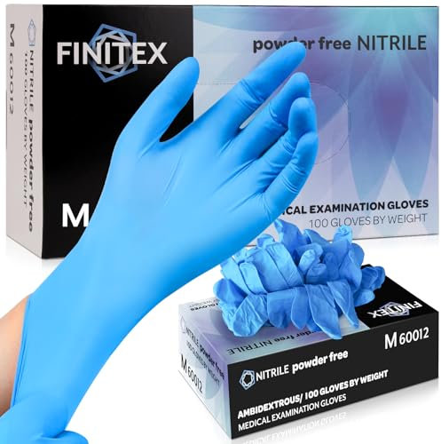FINITEX Guanti Nitrile Blu Guanti Monouso M, 100pz Guanti in Nitrile Senza Polvere, Senza Lattice, per Alimenti Medici Tattoo Pulizia 3.5mil
