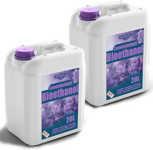 Bioetanol 96,6% 40L | Bio Alcohol Lavanda Aroma 96,6% 2x20L | Bioetanol para chimenea, chimenea de mesa | Bioetanol Lavanda Aroma | Combustión limpia, sin humo, llama viva y estable