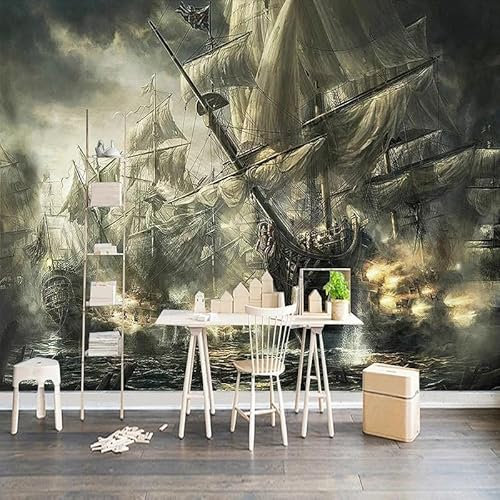 Papel tapiz mural personalizado 3D retro nostálgico barco pirata pintura al óleo bar KTV estudio sala de estar TV fondo papel tapiz fotográfico-300x256cm