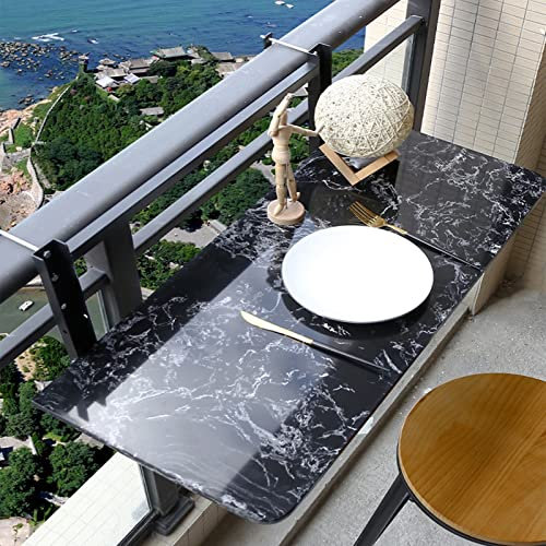 JXIPANUL Balkon-Hängetisch, faltbar, für den Außenbereich, klappbarer Geländertisch, Marmorgeländer-Hängetisch, weißer Balkon-Stehtisch für Geländer, 3 höhenverstellbarer klappbarer Balkont