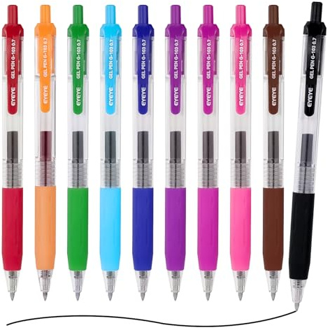 EYEYE G-103 Lot de 10 stylos à encre gel rétractables à pointe moyenne de 0,7 mm à séchage rapide pour le bureau et la rentrée scolaire