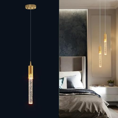 LIGKIN LED Lámpara Colgante 5W Creativa Moderna Iluminación Colgante larga Lámpara de Techo cristal para Sala de estar Restaurante Escalera, luz cálida