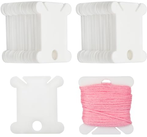 VACUBXBY 100 Pcs Plastic Floss Bobbins, Embroidery Thread Organiser Cross Stitch Embroidery Cotton Thread for Craft DIY Embroidery Sewing Thread Storage