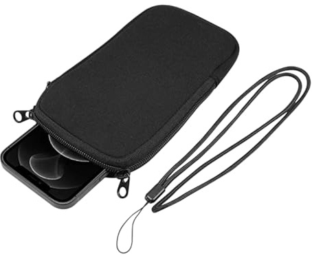 CVNRCLP Funda para teléfono móvil, con cremallera, cordón para el cuello, correa para el cuello, bolsa de pecho para teléfono móvil, calcetín para teléfono móvil, color negro
