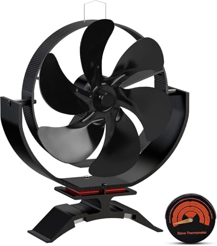 Koeutoze Ventilatore per stufa a legna a 6 pale con termometro, mini ventilatore per stufa alimentato dal calore, silenzioso, orientabile per piccoli spazi su stufe a pellet/camini/legna/gas