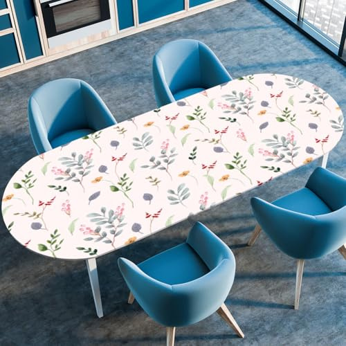 Highdi 3D Mantel Oval con Bordes Elástica, Mantel Mesa Oval Ajustable y Antimanchas Protector de Mesas Oval para Jardín Exterior Comedor Cocina (Hoja Flor 6,91x152cm)