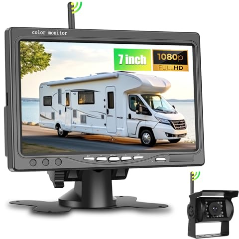 SIXWIN 1080P HD trådlöst backkamerakit med 7 tums bildskärm, 1 kamera för bil, husbil, lastbil, IP68 vattentät, mörkerseende, riktlinjer, 12 V-36 V