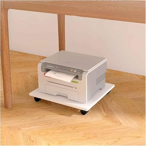 Support d'imprimante mobile avec roulettes - Chariot compact en bois blanc pour imprimantes et télécopieurs - Solution peu encombrante pour bureau et maison - 49 x 44 x 6,6 cm