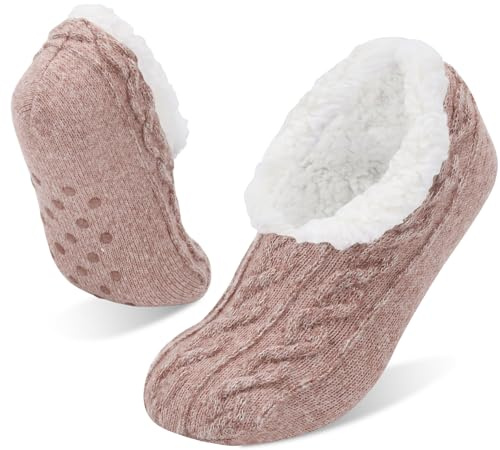 Slipper Socks Women Non Slip Fluffy Socks Winter Warm Knitted Cozy Thick Fleece Bed Sock for Indoor Home Floor (Khaki, One Size, Adult, Women, One Size, Alpha, UK Footwear Size System, Medium)
