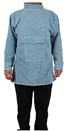Delantal de soldadura cuero con manga, chaqueta delantal pelaje largo, servicio pesado(BlueL,XL)