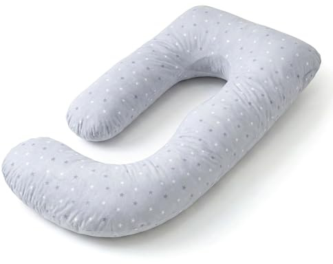 COSYLAND Almohada para Embarazadas, Cojín de Embarazo en J con Soporte Integral, Funda Desmontable y Lavable, Útil para Descanso, Dormir, Lactancia y Relajar Las Piernas, 155 x 60 x 20 cm, Estrellado