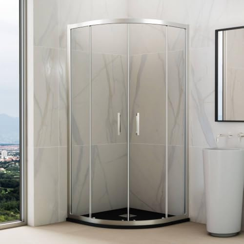 GME - Mampara Semicircular Ducha 90x90cm Cromo | Mampara con Perfilería de Aluminio y 195cm de Altura | Cristal Templado 6mm Antical y Cierre Magnético