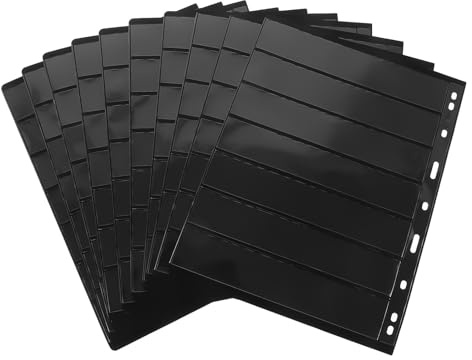 Mikinona 10 Sheets Convenient Stamp Holder with Double-sided Plastic Sheets and Black Coin Holders for Items and Stamp Storage
