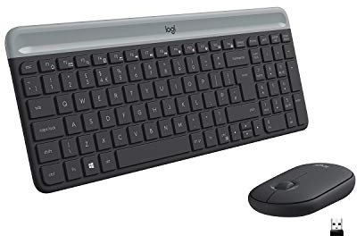 Logitech MK470 Combo Teclado y Ratón Inalámbrico para Windows, 2.4 GHz con Receptor USB Unifying, Diseño Compacto, Batería de Adecuada Duración, Disposición QWERTY Español, Negro