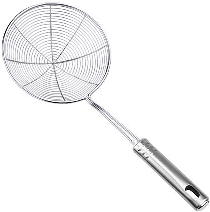 1 colador de araña de acero inoxidable resistente al calor de mango largo Colador de cocina para freír alimentos Skimmer cucharón colador