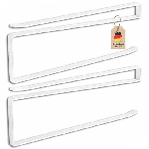Intirilife 2er-Set Papierrollenhalter Z-Form, Weiß, 26 x 1.1 x 10 cm – Unterbau ohne Bohren für Küchenrolle, Folie & Handtücher – Metall-Steckhalter platzsparend für Regalboden, Küche & Vorratsraum
