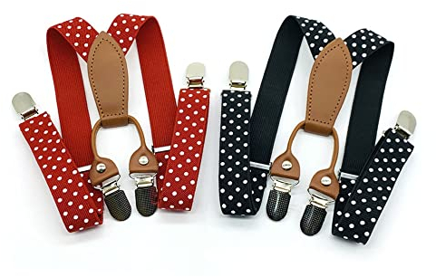 Anshili 2stk Kinder Hosenträger 4 Clips Y-Form - 2.5 cm Breit (D)