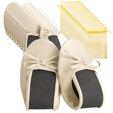 Ballerines Pliantes Roulantes pour mariage, elles sont livrées en assortiment de tailles de 35 à 41, Comprend des sacs Organza assortis, Doré/beige, Talla única Estrecho